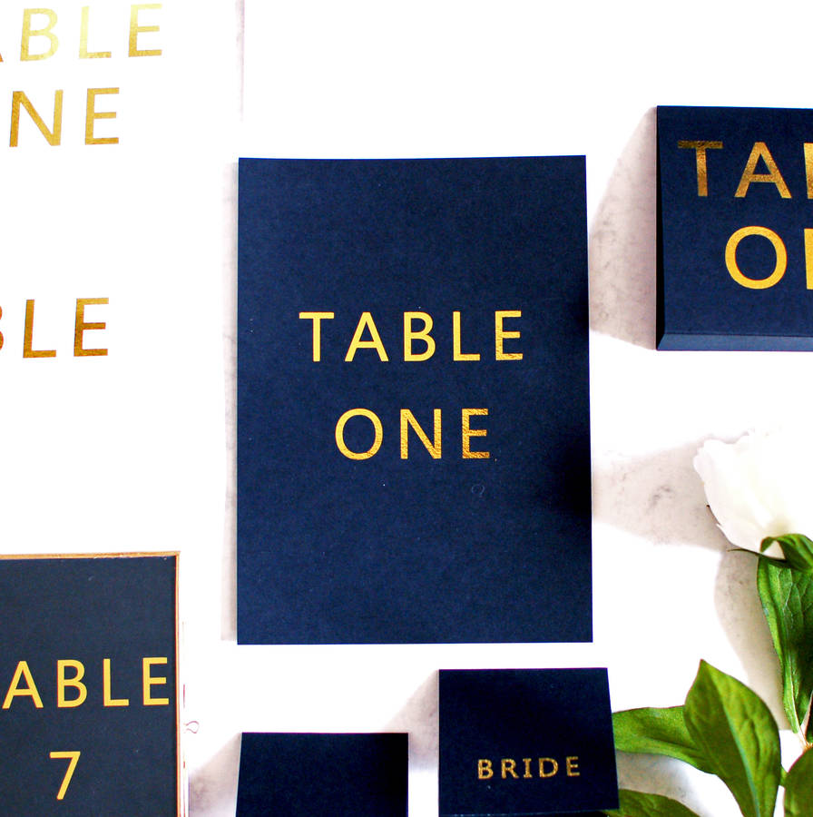 black and gold wedding table name/number flat card by made with love