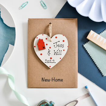 Personalised New Home Heart Red Wooden Keepsake Card, 2 of 3