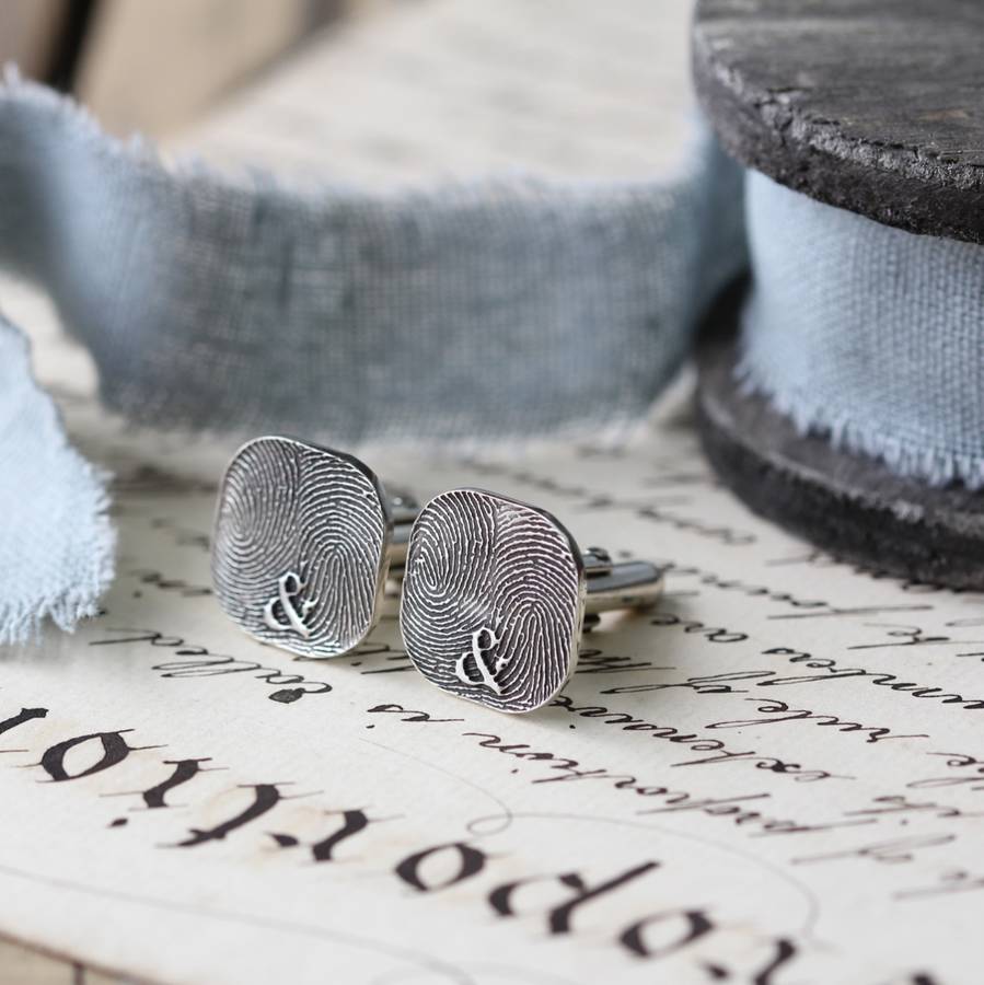 Image of Inked Monogram Rounded Square Fingerprint Cufflinks