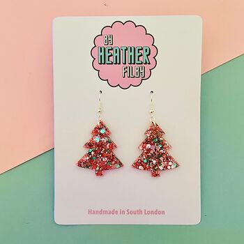 Pink Tinsel / Pink And Blue Christmas Tree Earrings Small And Large, 9 of 10
