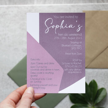 Hen Do Geometric Invitations Printed And Personalised With Envelopes, 4 of 8