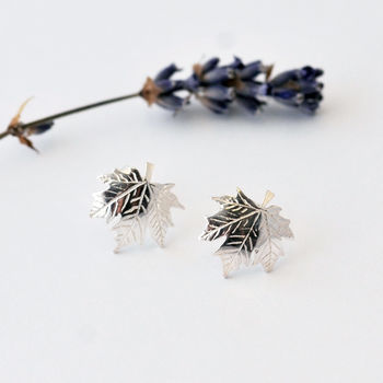 Maple Leaf Earrings In Sterling Silver, 2 of 12