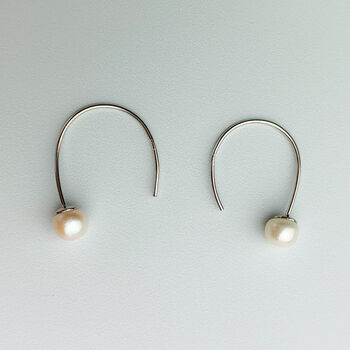 Sterling Silver Pearl Drop Hoop Earrings, 3 of 5