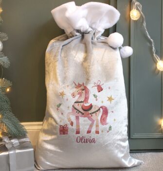 Personalised Velvet Unicorn Stocking Or Sack, 3 of 7
