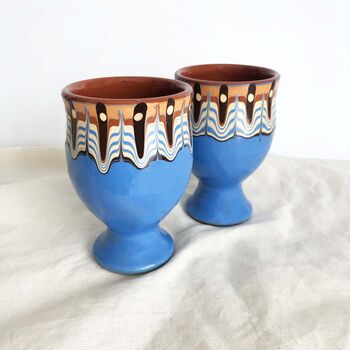 Pair Of Ceramic Wine Glasses In Sky Blue Colour, 2 of 5