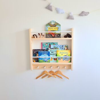 Nursery Bookcase With Rail And Pegs, Nursery Decor, 2 of 11