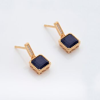 Sapphire 18k Gold Plated Square Drop Earrings, 2 of 3