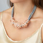 Grey Leather Rope Necklace With Rose Wire Mesh Detail, thumbnail 1 of 3