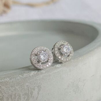 Sterling Silver Cz Halo Earrings, 2 of 5