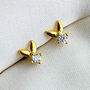 Gold Colour Sterling Silver Pointed Crystal Stud Earrings, thumbnail 1 of 5