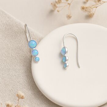 Sterling Silver Blue Opal Trio Drop Earrings – October Birthstone, 4 of 6