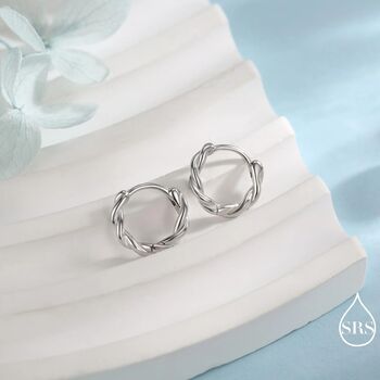 Sterling Silver Dainty Hoop Earrings With Braided Details, 2 of 11