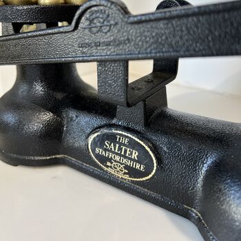 Vintage Salter Staffordshire Cast Iron Kitchen Scales With Brass Weights, 2 of 6