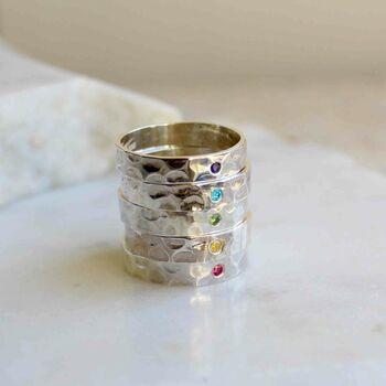 Hammered Silver Stacking Ring With Inset Birthstone, 2 of 4