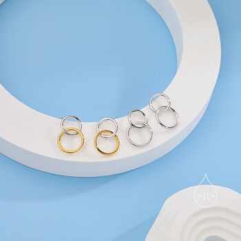 Double Ring Drop Stud Earrings In Sterling Silver, 4 of 11