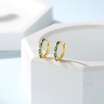 Emerald Green Marquise Cz Huggie Hoop Sterling Silver, 3 of 12