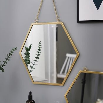 Hexagon Metal Frame Decorative Wall Hanging Mirror, 5 of 9