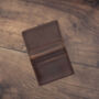 Men's Cardholder Wallet Italian Dark Brown Leather Flapover Rfid Protected Personalised, thumbnail 7 of 8