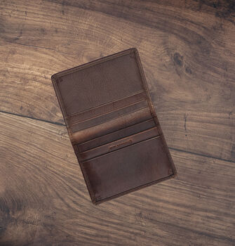 Men's Cardholder Wallet Italian Dark Brown Leather Flapover Rfid Protected Personalised, 7 of 8