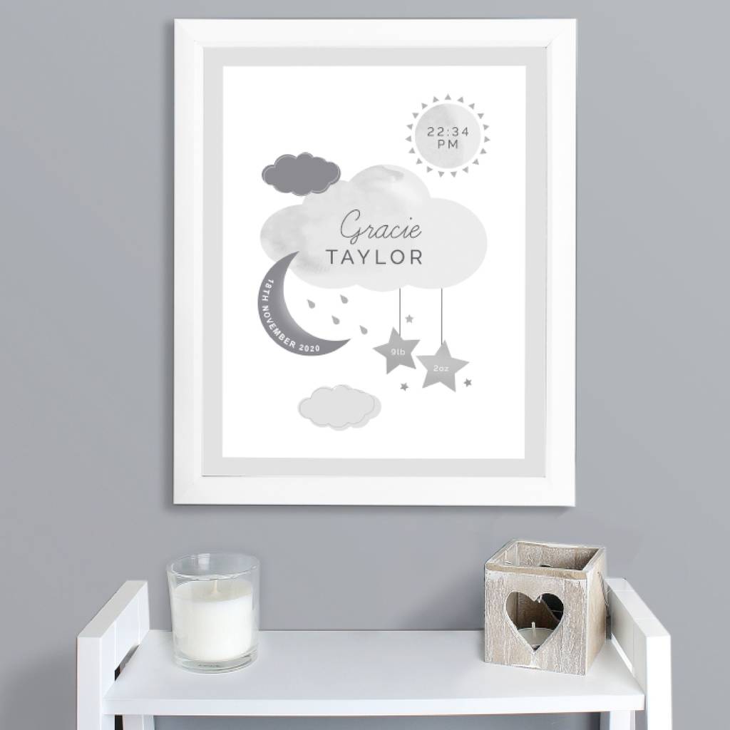 Personalised White Nursery Framed Print Gift By Sassy Bloom As seen on