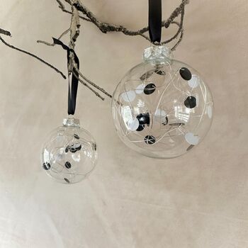 Set Of Six Monochrome Baubles Black And White Christmas Decor Bauble Set, 2 of 7