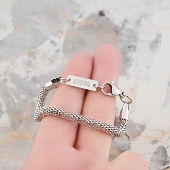 Silver Engraved Foxtail Mesh Bracelet For Men And Women, 4 of 10