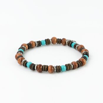 Turquoise, Wood And Lava Stone Men's Bracelet Set, 4 of 8