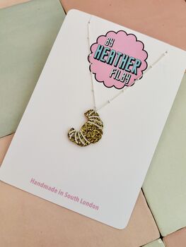 Croissant Glitter Charm Necklace / Bakery Lover Gift / Coffee Shop Lover Gift / French Café Jewellery, 2 of 9