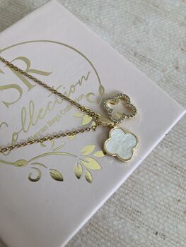 White Fashion Four Leaf Clover Necklace, 2 of 6