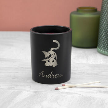 Personalised Halloween Witches Cat Candle Holder, 5 of 5