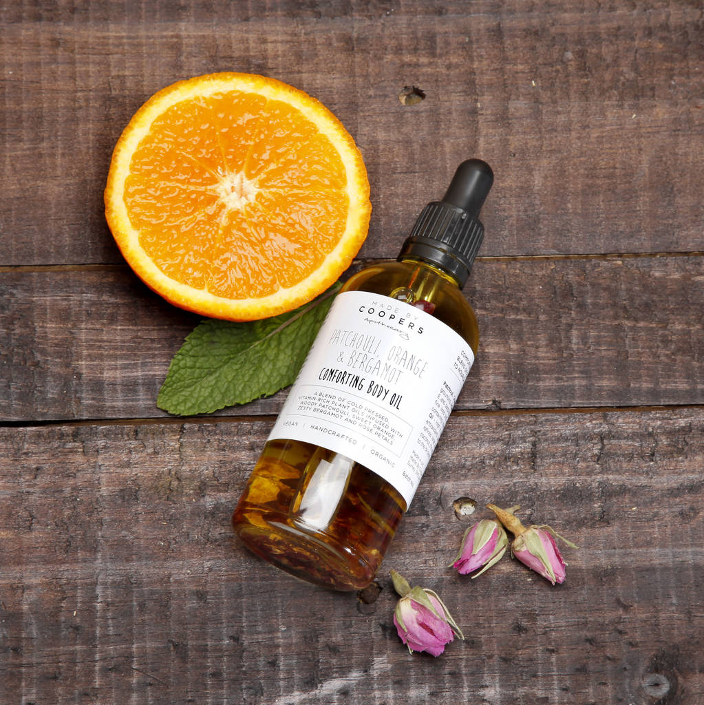 patchouli, orange and bergamot comforting body oil by made by coopers