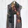 Black Kantha Stitch Handmade Recycled Silk Scarf, thumbnail 2 of 3