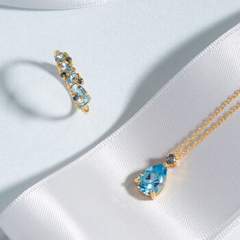 Blue Sapphire And Blue Topaz Pear Cut Pendant Necklace In Sterling Silver And Gold Vermeil, 3 of 12