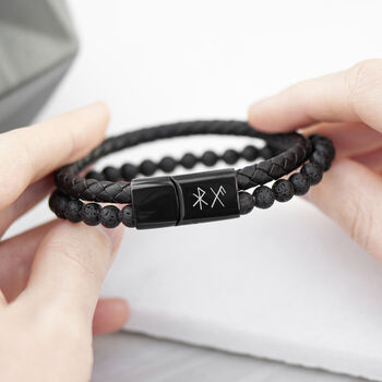 Personalised Men’s Black Rune Duo Bracelet, 6 of 12