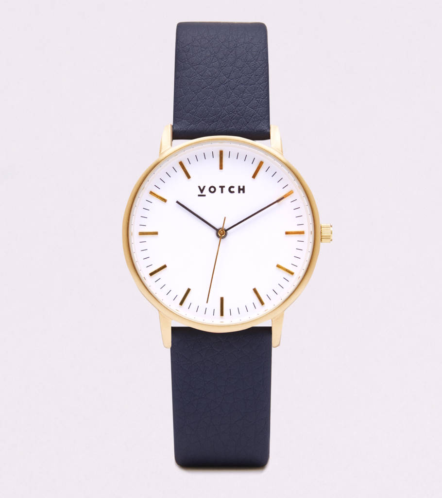 Navy And Gold Vegan Leather Watch, 1 of 3