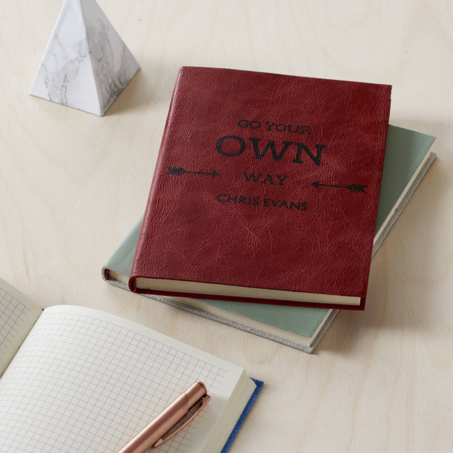 personalised notebook in real, luxury leather by the leather diary and