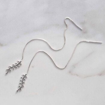 Sterling Silver Fern Threader Earrings, 2 of 5