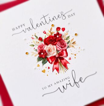 Handmade Bouquet Valentine's Day Card For Wife, Girlfriend Or Fiancee, 2 of 9