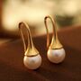 Gold Plated Tear Drop Imitation Pearl Earrings, thumbnail 1 of 5