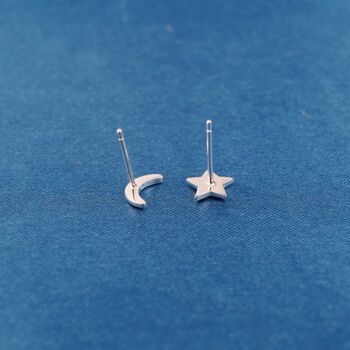 925 Silver Moon And Star Mix Match Stud Earrings, 3 of 8
