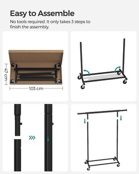 Extendable Clothes Rack On Wheels Shelf Clothes Rail, 11 of 11