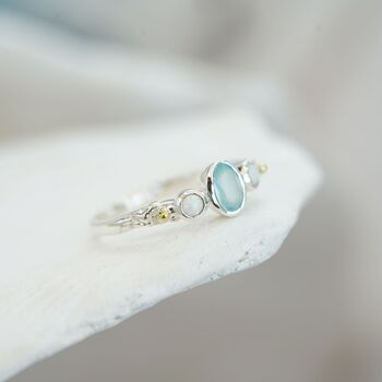 White Opal Ring With Aqua Chalcedony, 5 of 8