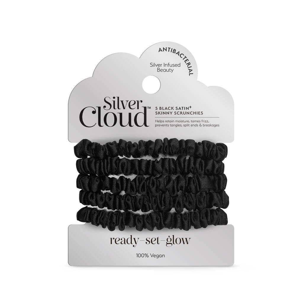 Silver Cloud Black Satin Skinny Scrunchies Five Pack, 1 of 4
