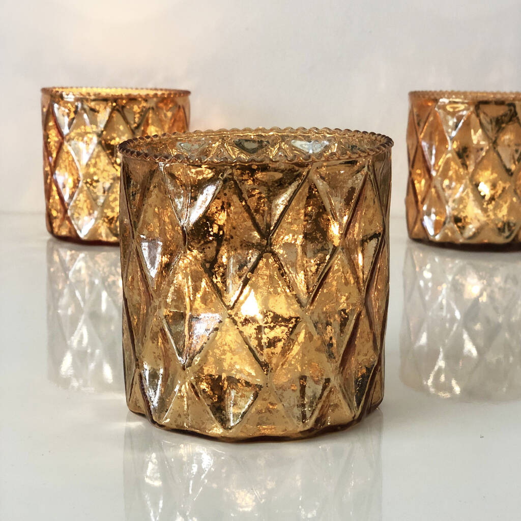 Gold Textured Glass Tea Light Holder Lantern By The Luxe Co ...