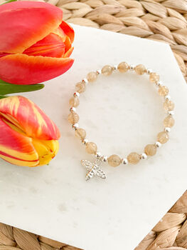 Citrine Crystal Bracelet With Bee Charm, 2 of 3