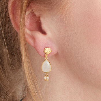 White Moonstone With Seed Pearl Stud Drops 18 Gold Vermeil, 6 of 8