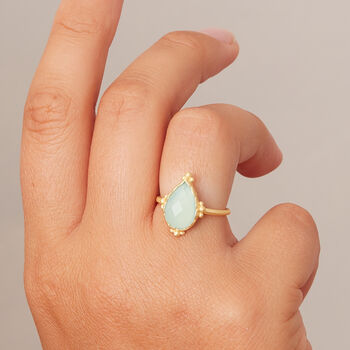 Aqua Chalcedony 18 K Gold And Silver Pear Shaped Ring, 2 of 12