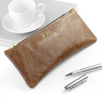 Monogrammed Luxury Leather Pencil Case, 3 of 12