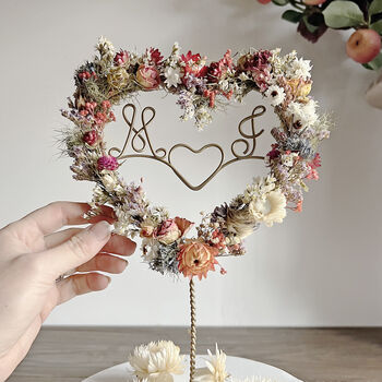 Customised Initials Dried Flower Heart Cake Topper, 2 of 9