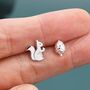 Mismatched Squirrel And Pinecone Nut Stud Earrings In Sterling Silver, thumbnail 7 of 12